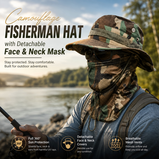 Camouflage Fisherman Hat with Detachable Face & Neck Mask 🤠🌿