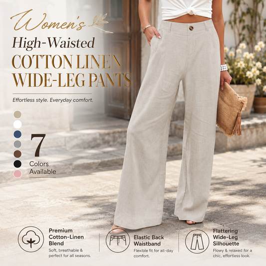 Women's High-Waisted Cotton Linen Wide-Leg Pants 🌿🎐