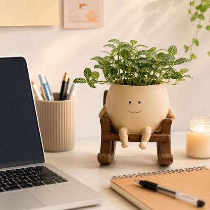 Handmade Smiling Face Swing Planter 🪵🌱