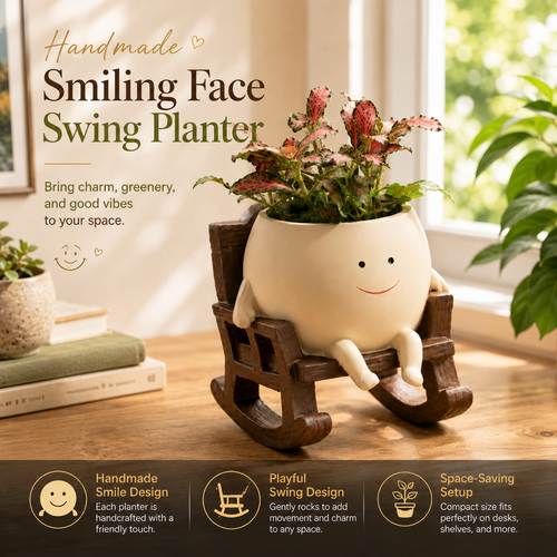 Handmade Smiling Face Swing Planter 🪵🌱