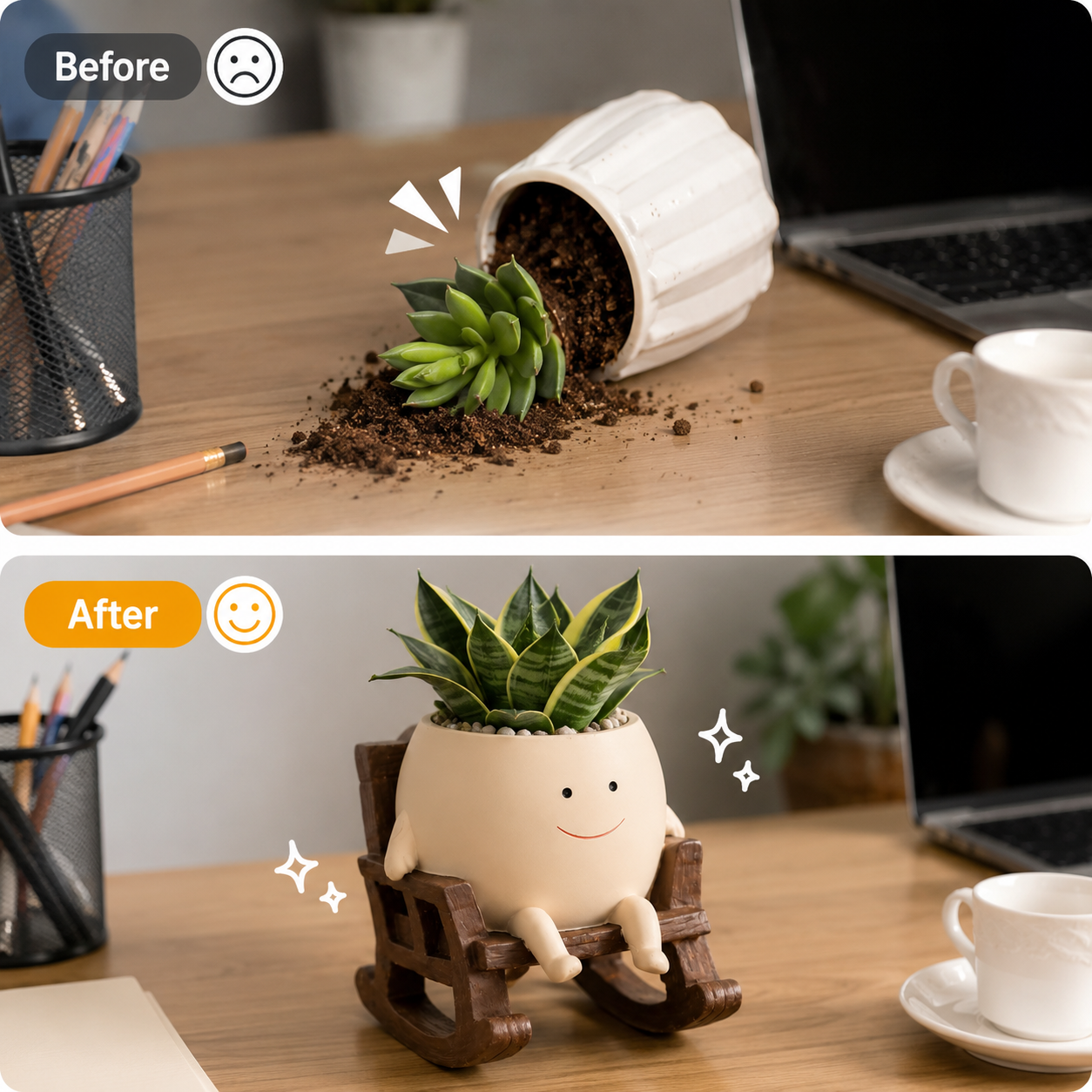 Handmade Smiling Face Swing Planter 🪵🌱