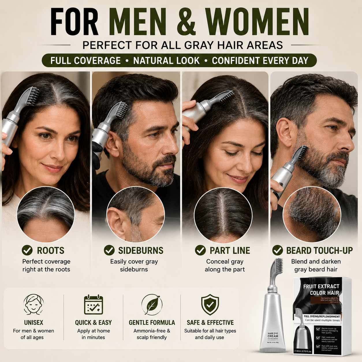 Instant Gray Coverage Hair Dye Comb