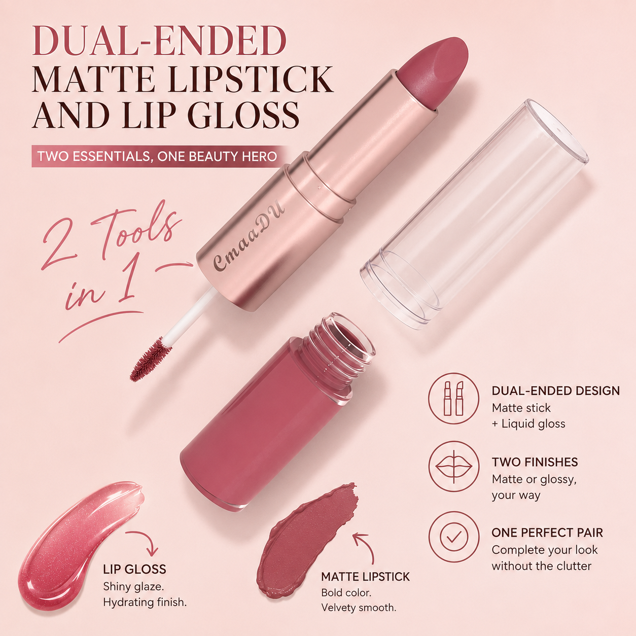 Dual-Ended Matte Lipstick and Lip Gloss