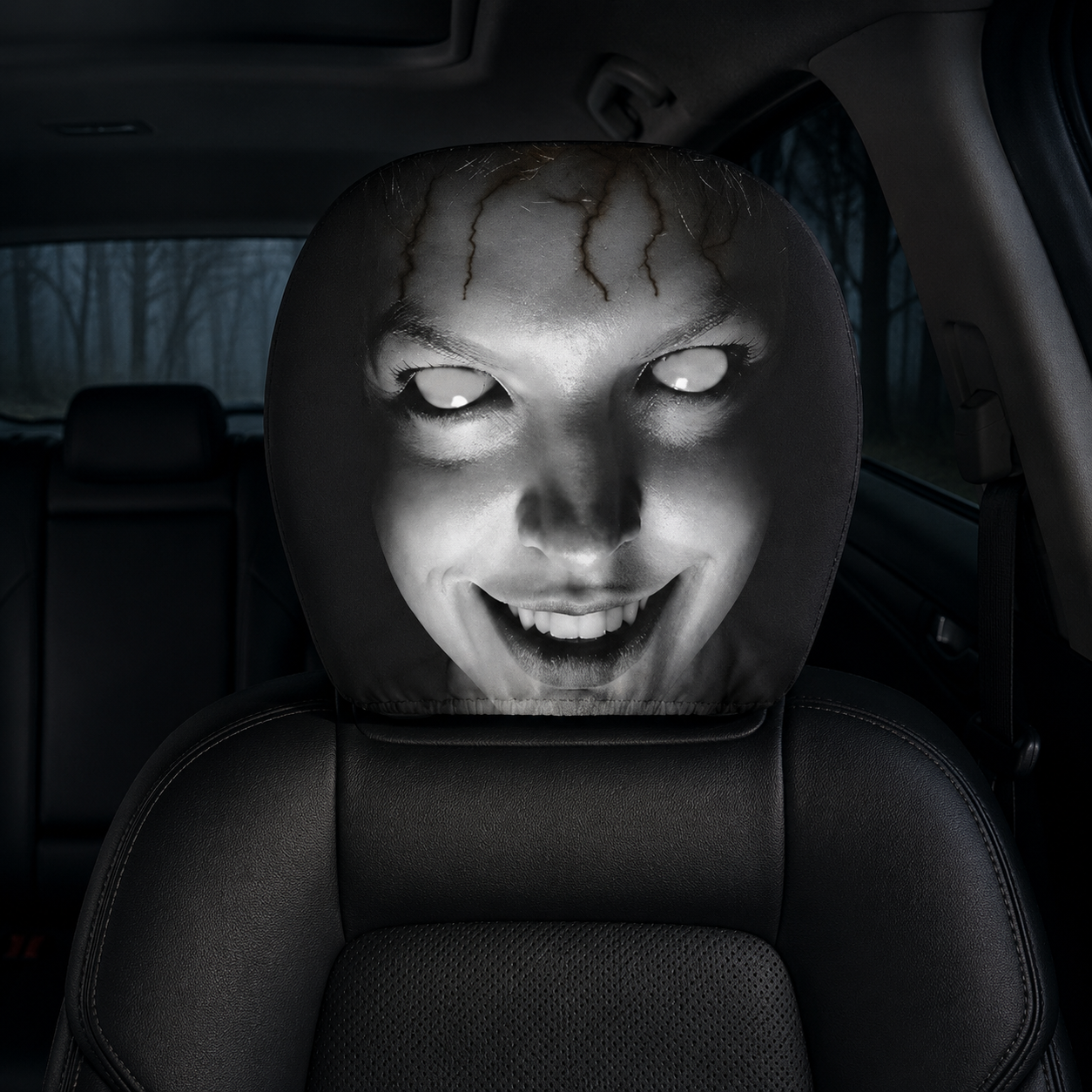 【Funny Face Stretch Car Headrest Cover】 🎭🚗