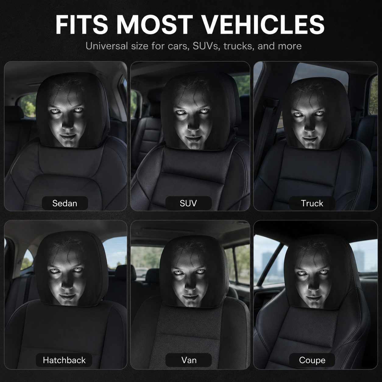 【Funny Face Stretch Car Headrest Cover】 🎭🚗