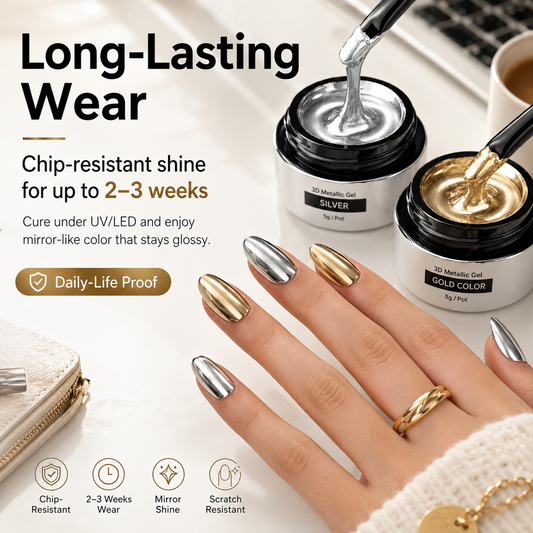 3D Metallic Mirror Chrome Gel Polish with Liner Brush
