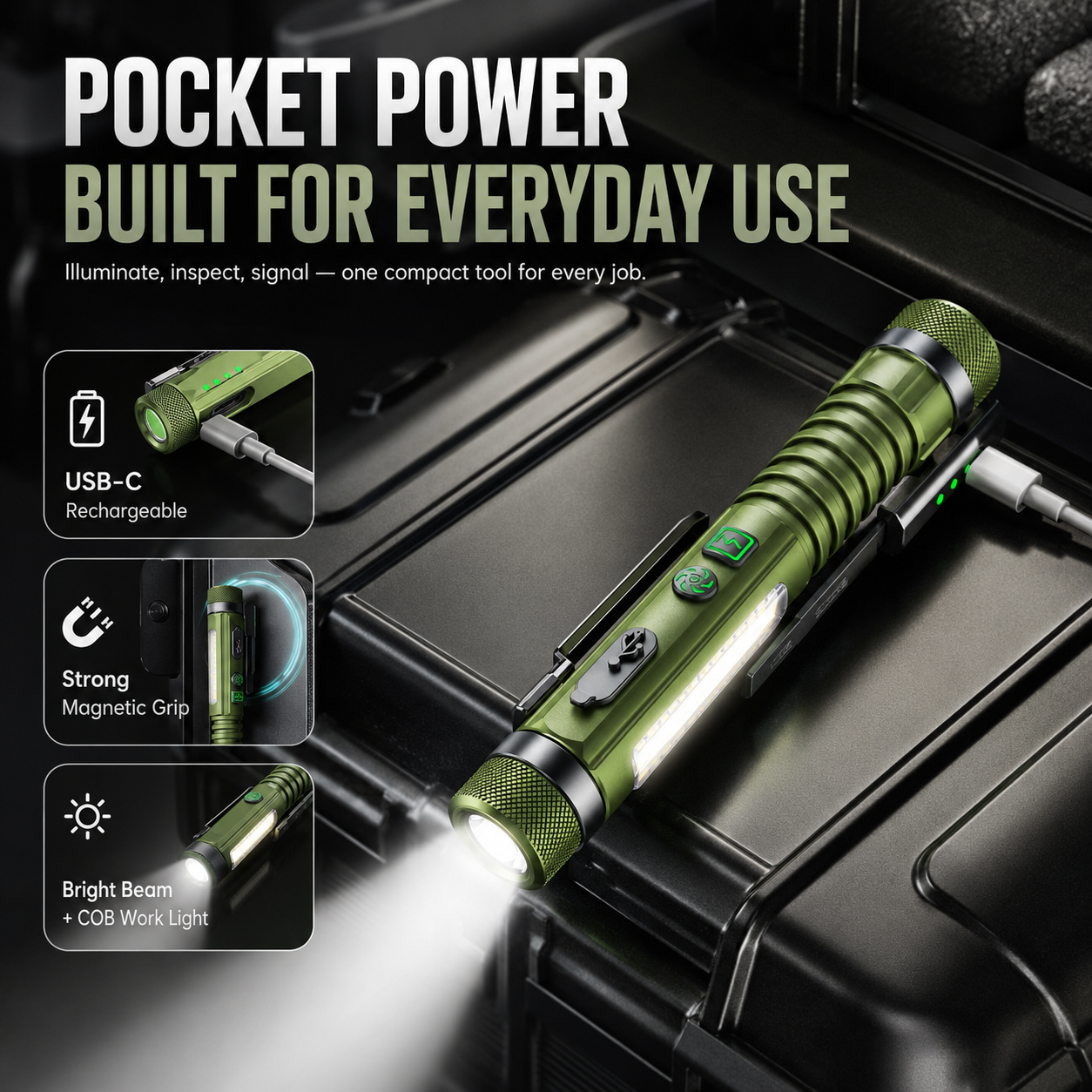 🔦 Tactical 800LM Rechargeable EDC Flashlight Multi-Tool