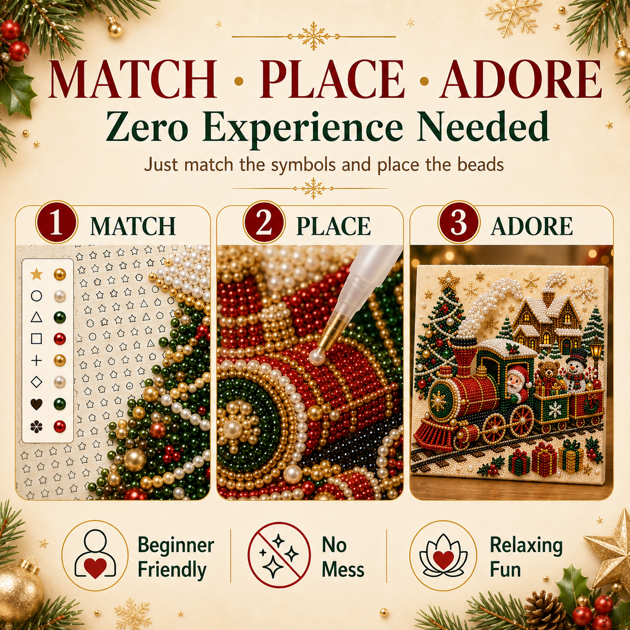 🧩3D Christmas Pearl Art Kit | Pre-Framed DIY Craft✨