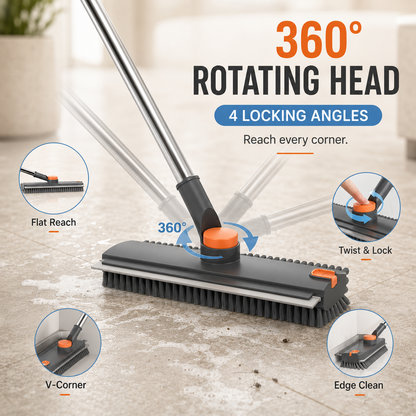 3-in-1 Floor Scrub Brush | 360° Head & 52-In Handle