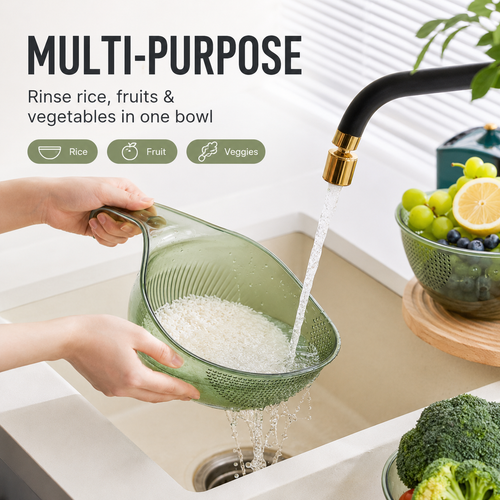 🥬Rice Washer With Handle | Fast Draining Strainer Bowl