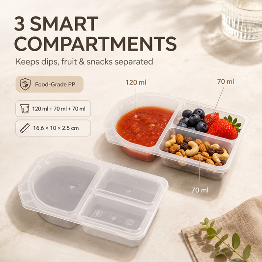 🍓3-Compartment Reusable Snack Containers with Lids