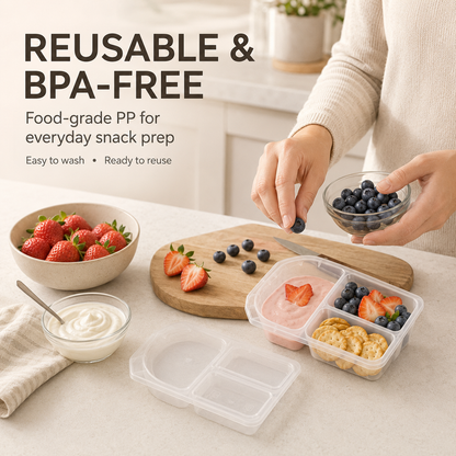 🍓3-Compartment Reusable Snack Containers with Lids