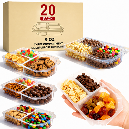 🍓3-Compartment Reusable Snack Containers with Lids