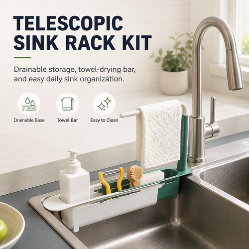 Adjustable Telescopic Sink Rack & Kitchen Organizer