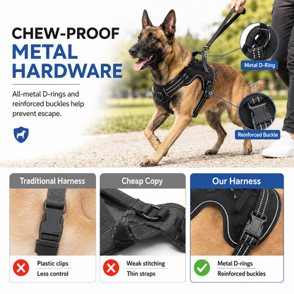 🐕Tactical No-Pull Dog Harness with MOLLE & Reflective Trim