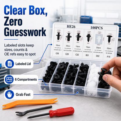 100PCS Automotive Push Retainer Clip Kit with Storage Box