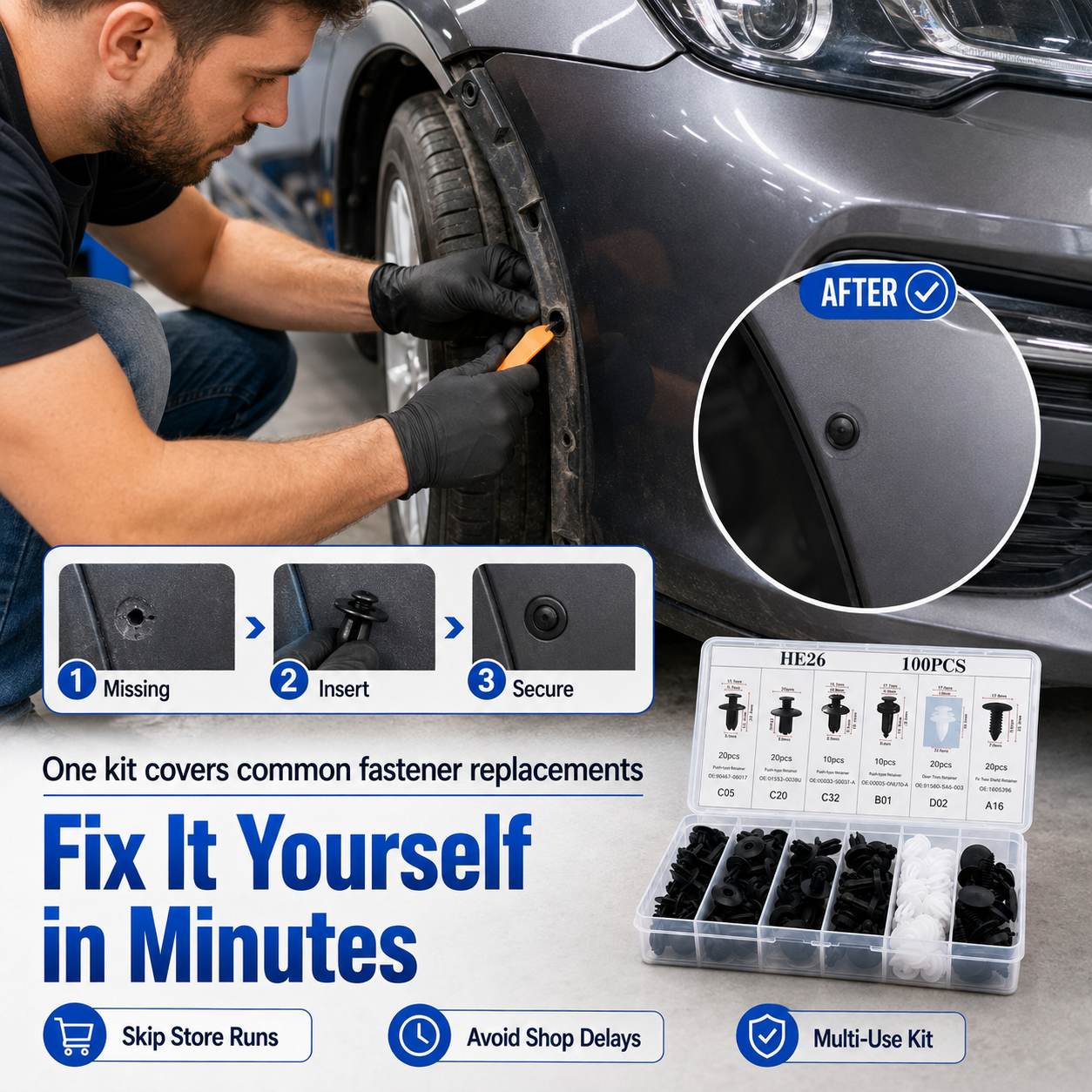 100PCS Automotive Push Retainer Clip Kit with Storage Box