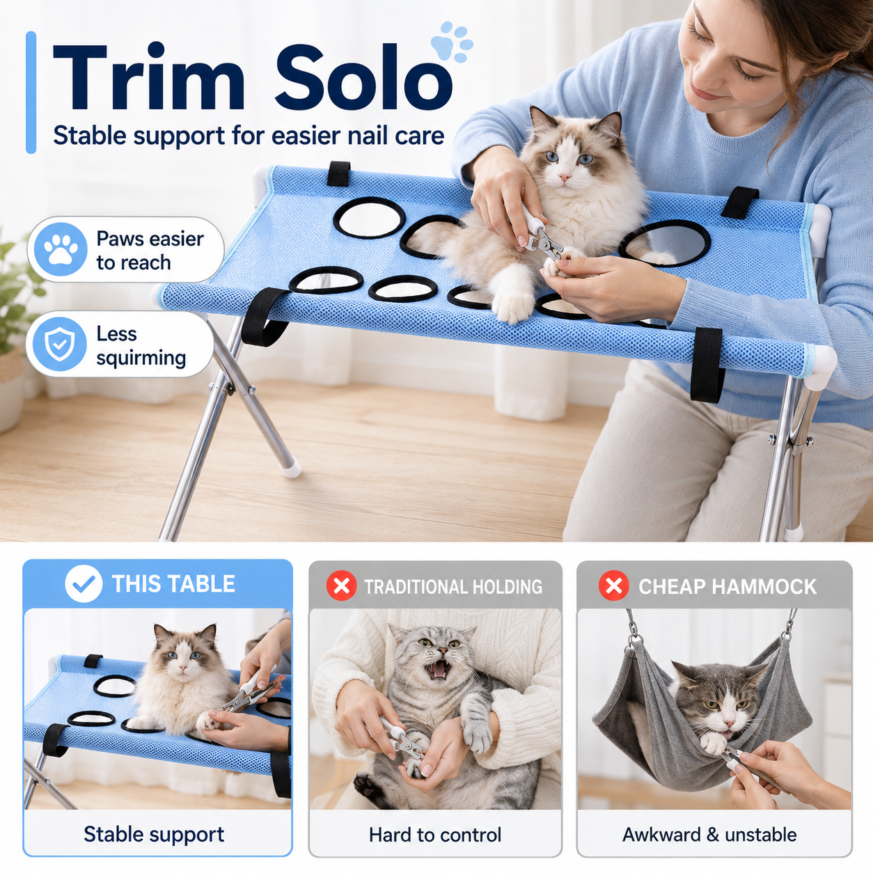 Foldable Pet Grooming Table for Nail Trims & Bathing