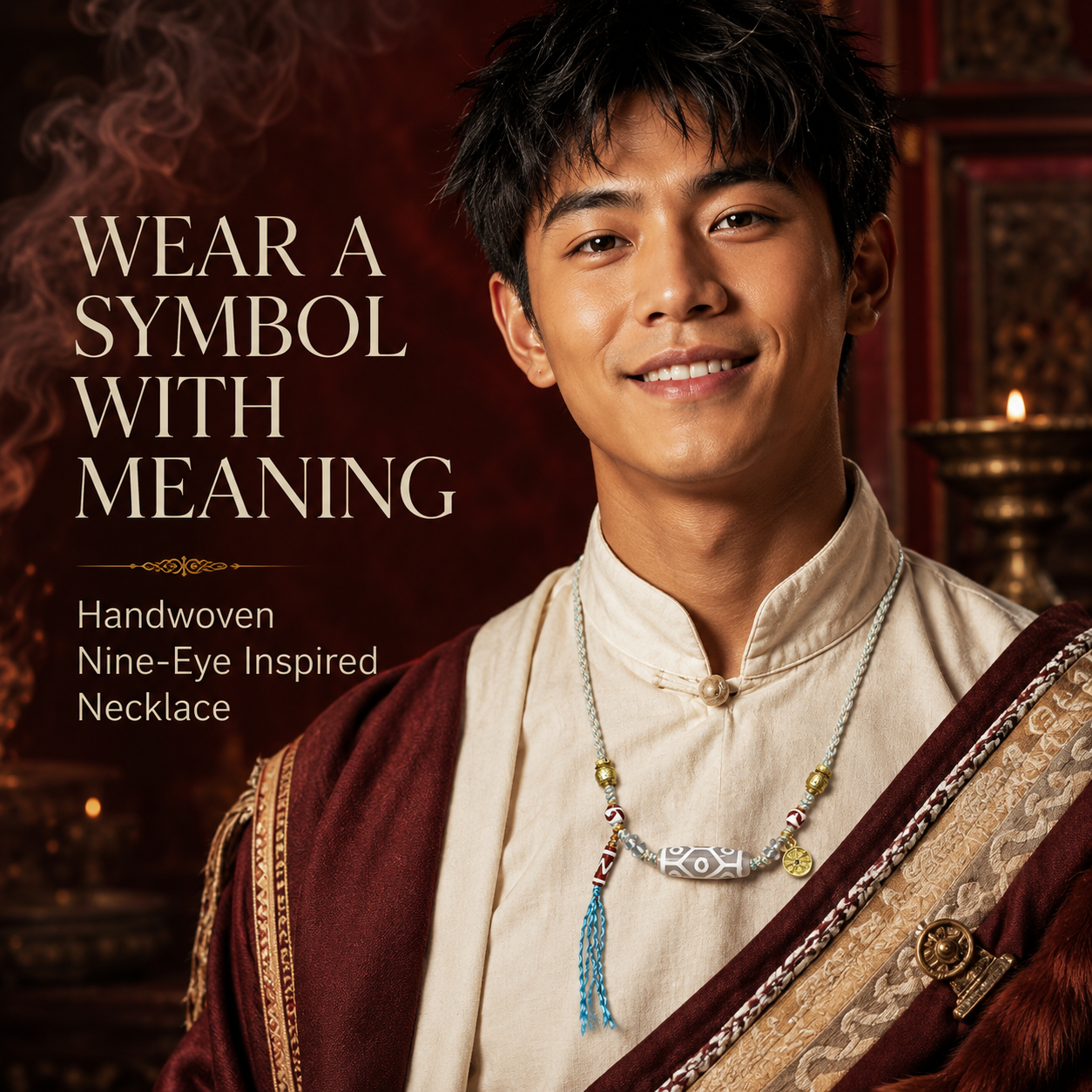 Nine-Eye Dzi Inspired Handwoven Necklace | Tibetan Style Jewelry