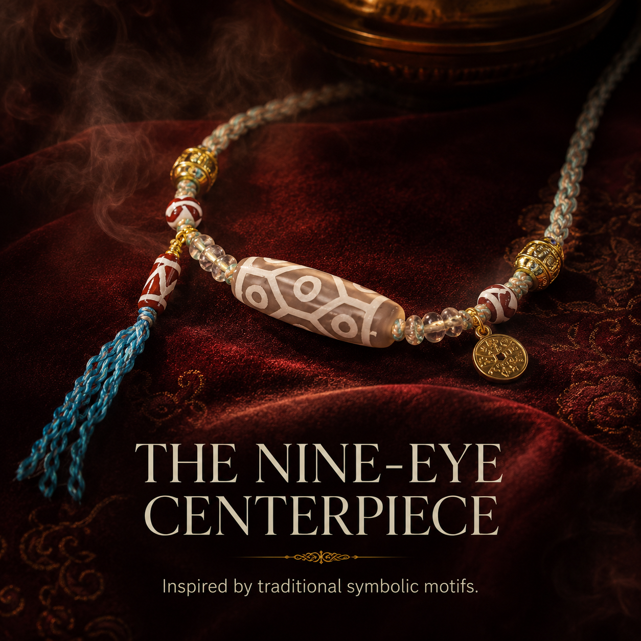 Nine-Eye Dzi Inspired Handwoven Necklace | Tibetan Style Jewelry