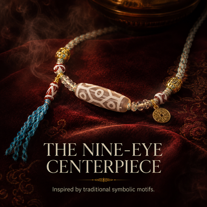 Nine-Eye Dzi Inspired Handwoven Necklace | Tibetan Style Jewelry