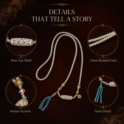 Nine-Eye Dzi Inspired Handwoven Necklace | Tibetan Style Jewelry