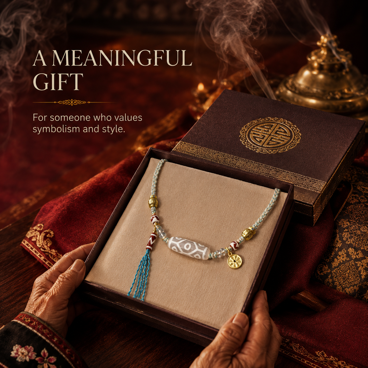 Nine-Eye Dzi Inspired Handwoven Necklace | Tibetan Style Jewelry