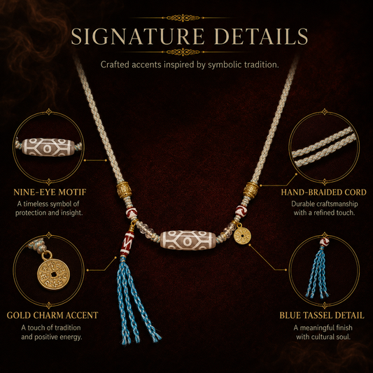 Nine-Eye Dzi Inspired Handwoven Necklace | Tibetan Style Jewelry