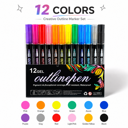 Double Line Outline Marker Pens – 12 Color Creative Set