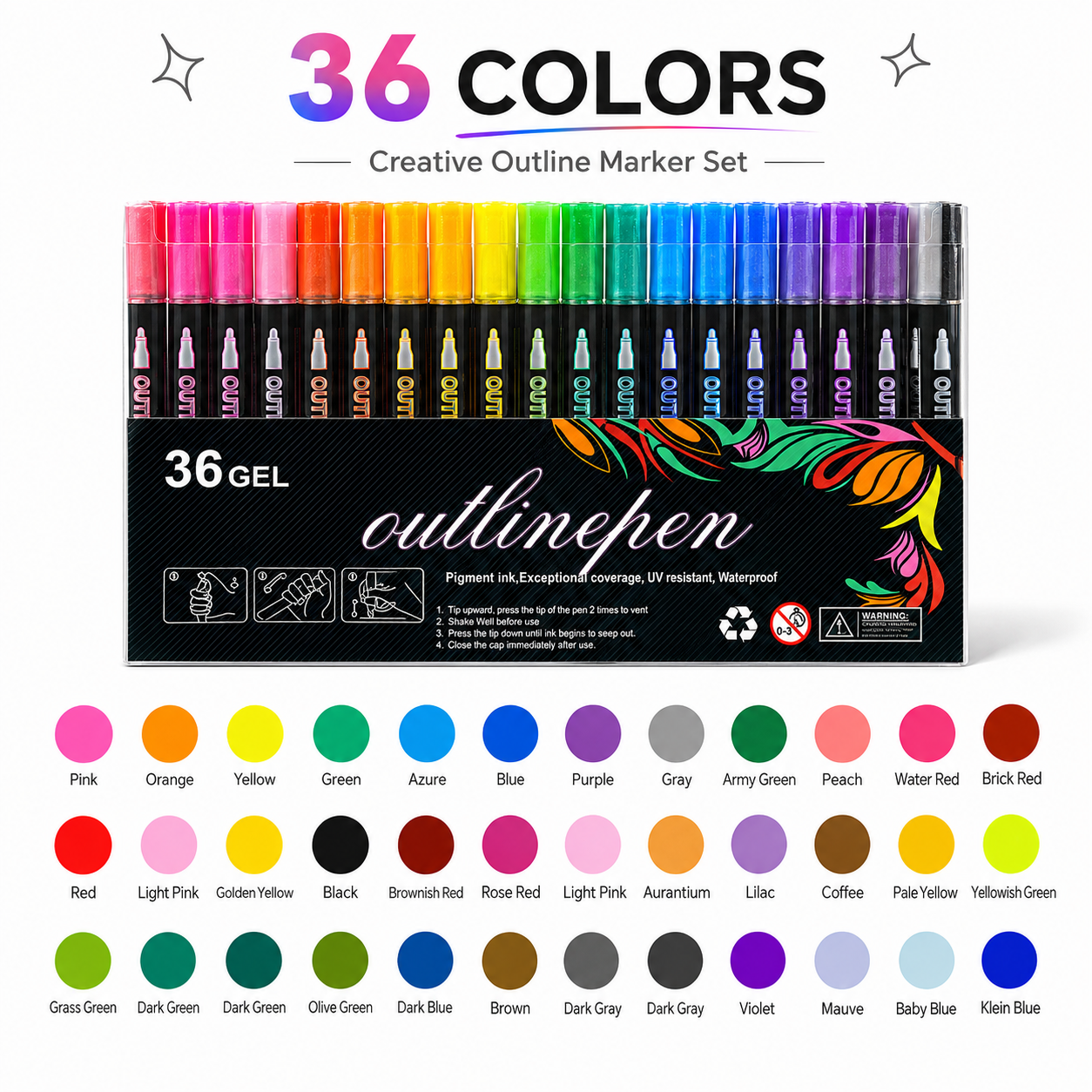 Double Line Outline Marker Pens – 12 Color Creative Set