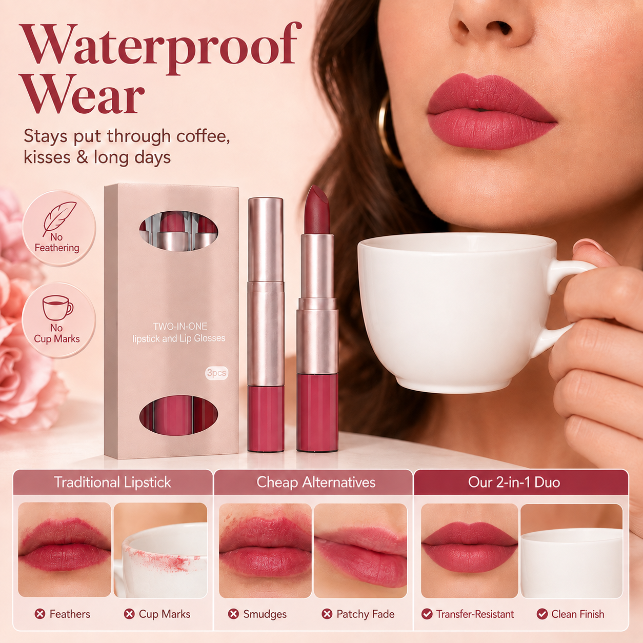 2-in-1 Matte Lipstick & Lip Gloss Set | 3-Piece Lip Duo