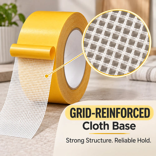 Grid-Reinforced Double-Sided Tape for Rugs & Smooth Surfaces