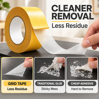 Grid-Reinforced Double-Sided Tape for Rugs & Smooth Surfaces