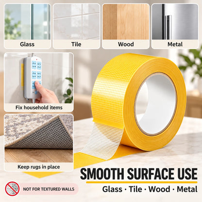 Grid-Reinforced Double-Sided Tape for Rugs & Smooth Surfaces