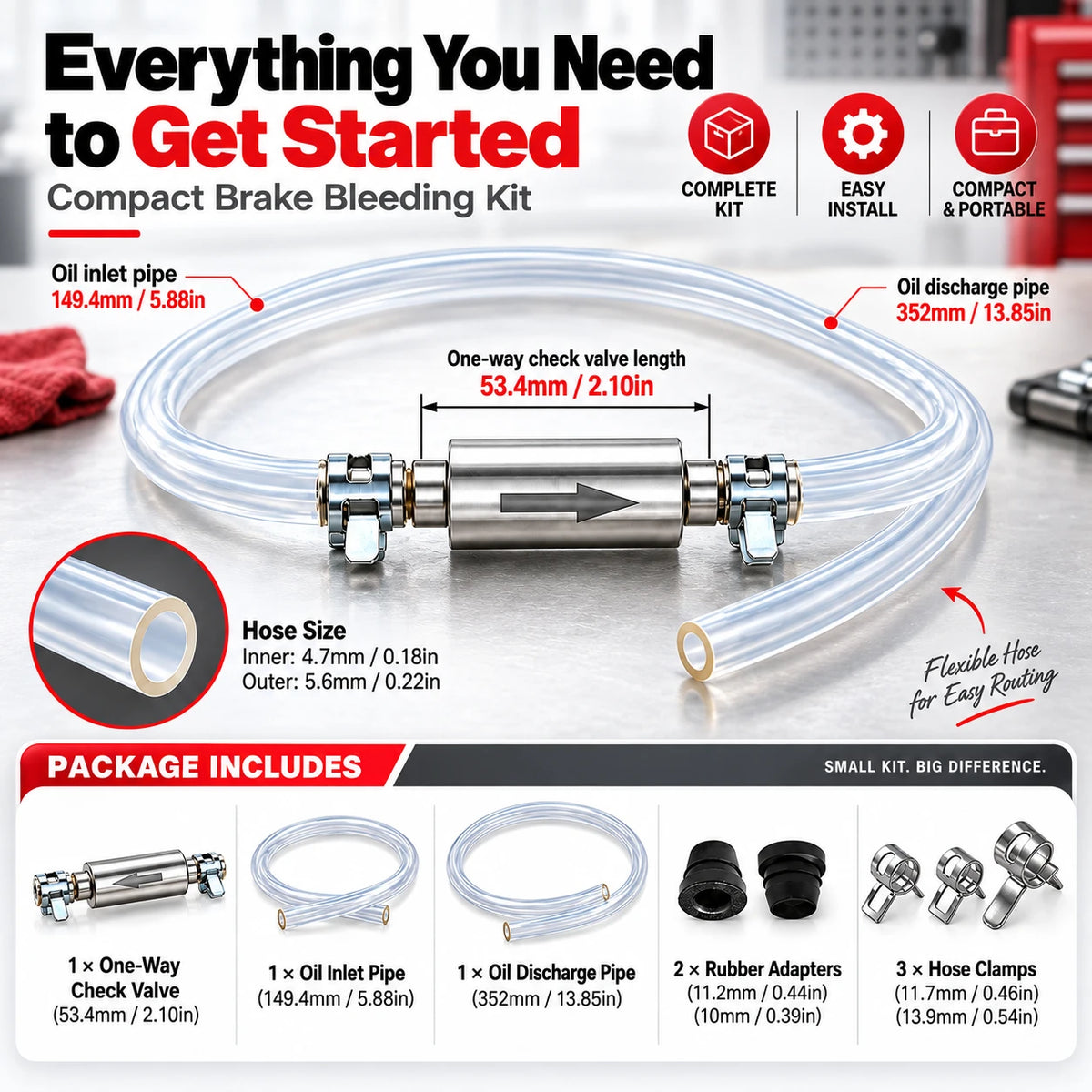 One-Way Check Valve Brake Bleeder Kit for Solo Service