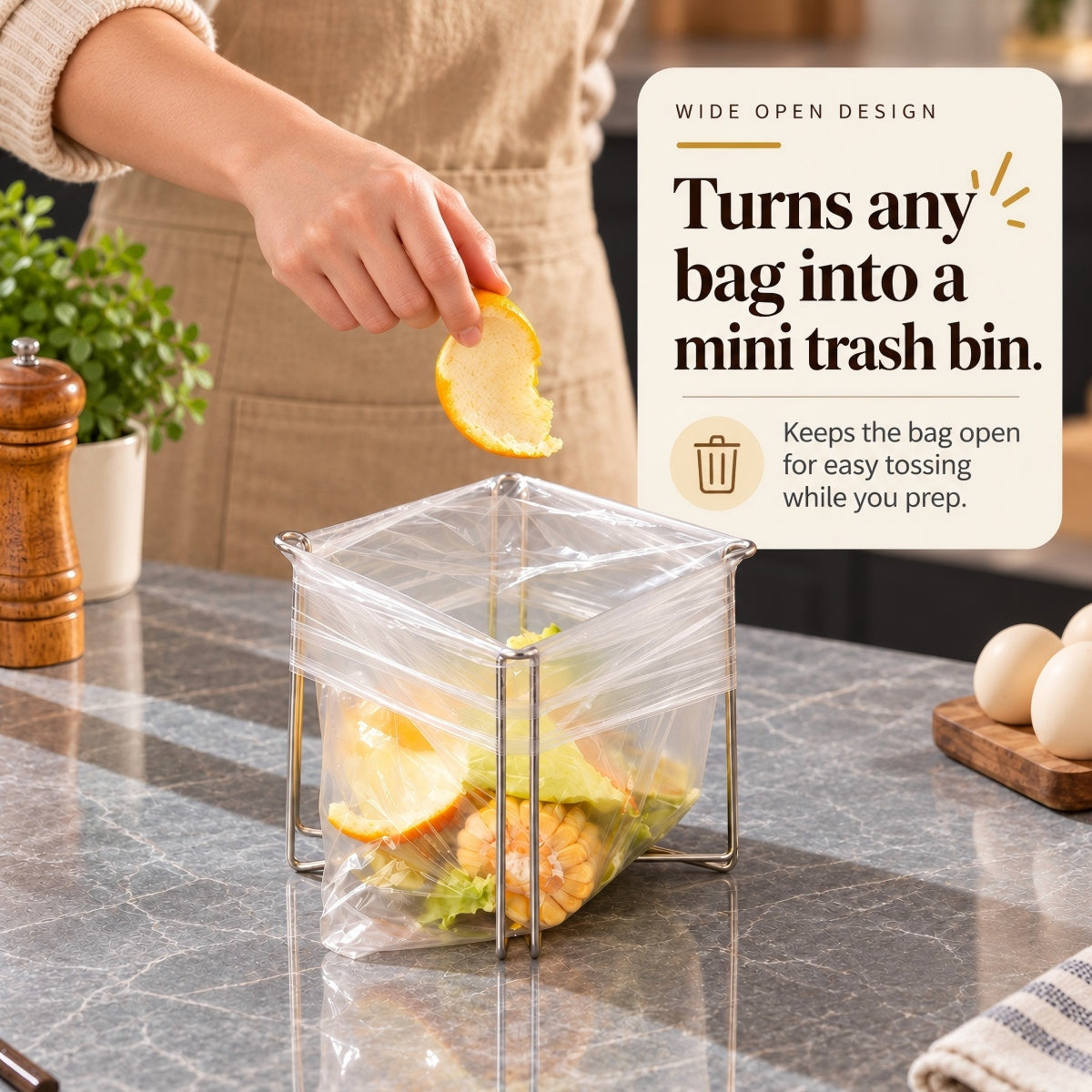 🗑️ Foldable 304 Stainless Steel Countertop Trash Bag Holder