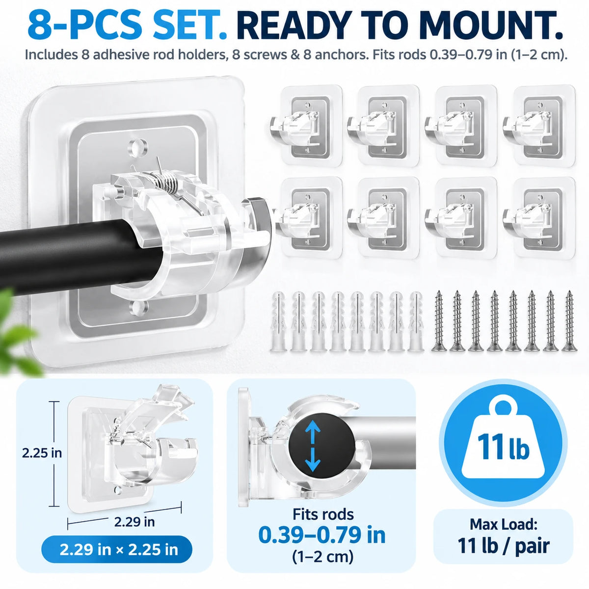 No-Drill Curtain Rod Holders | Adhesive Wall Mounts