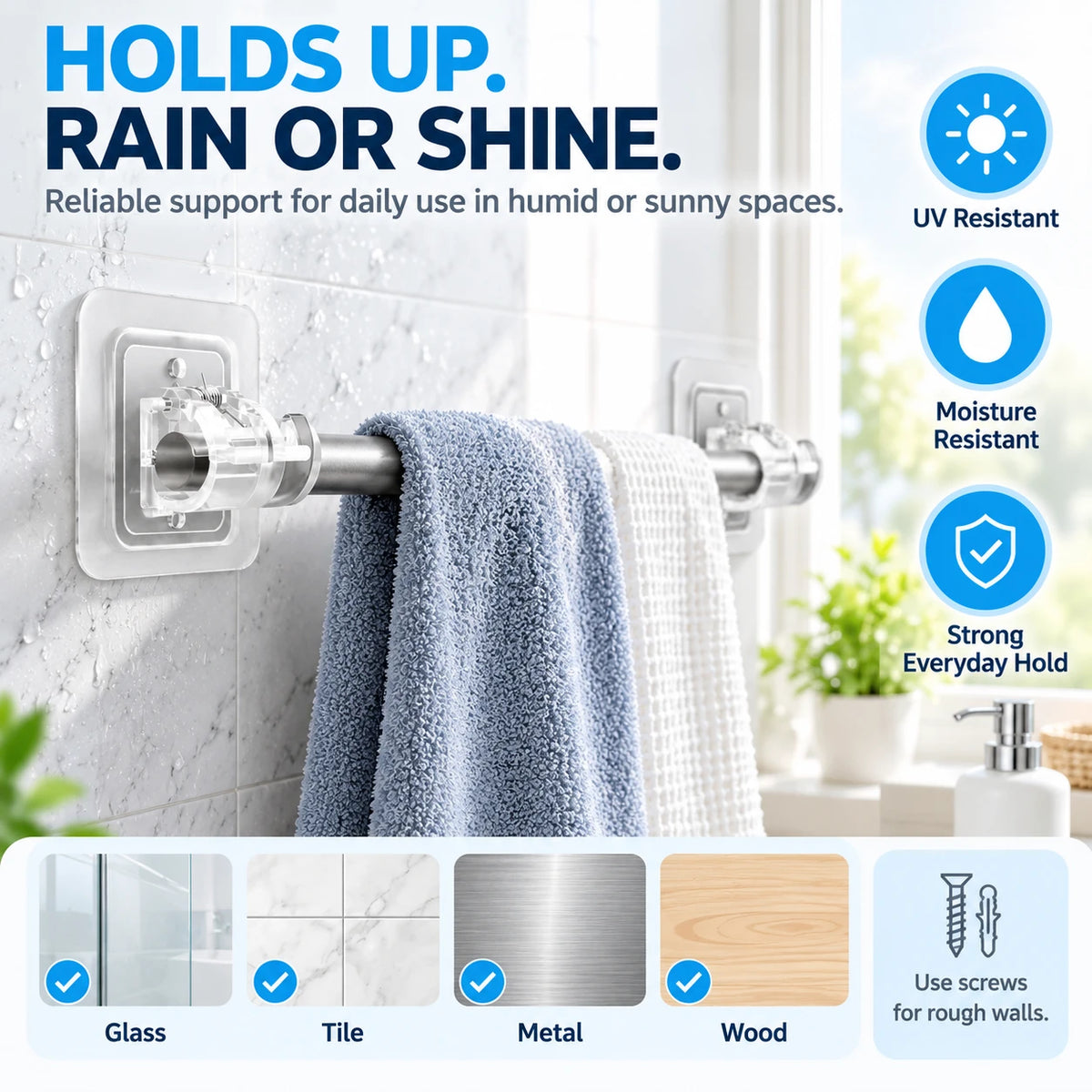 No-Drill Curtain Rod Holders | Adhesive Wall Mounts