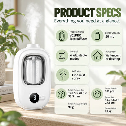 Smart Wall-Mount Scent Diffuser | 4 Modes, 50mL