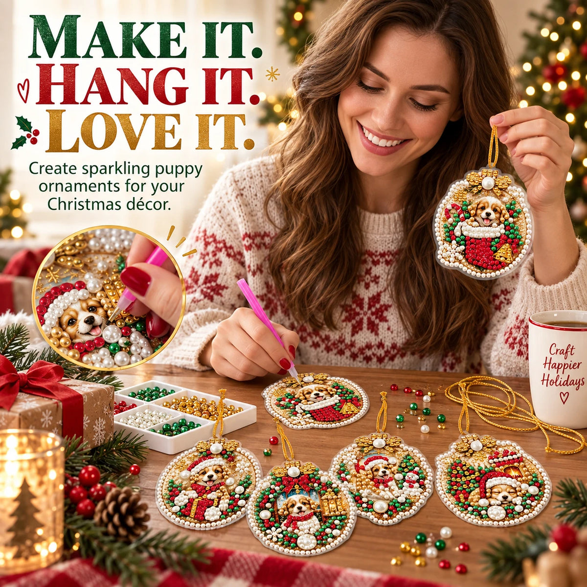 DIY Puppy Christmas Ornament Kit | 6 Festive Designs