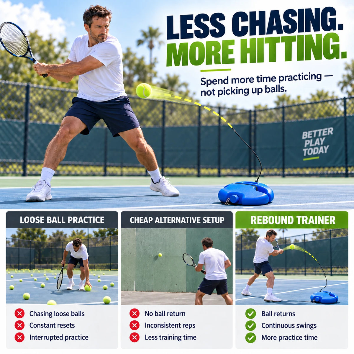 Portable Tennis Rebound Trainer for Solo Practice Anywhere