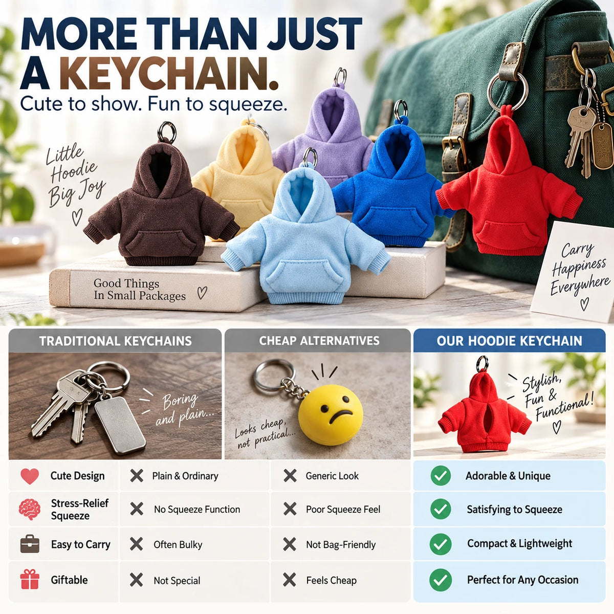 Mini Hoodie Squeeze Keychain | Cute Bag & Key Accessory