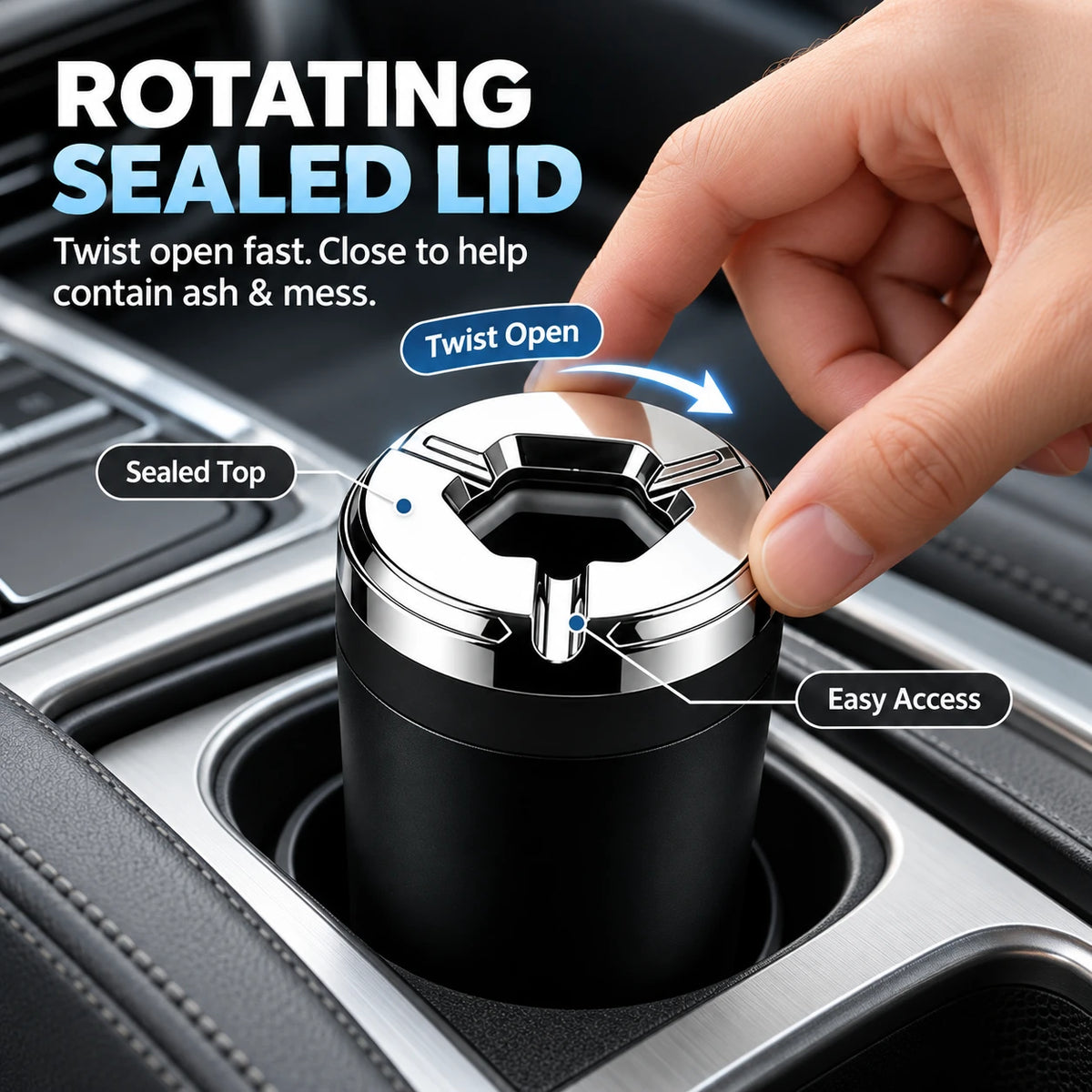 Rotating Sealed Car Ashtray for Vehicle Cup Holders