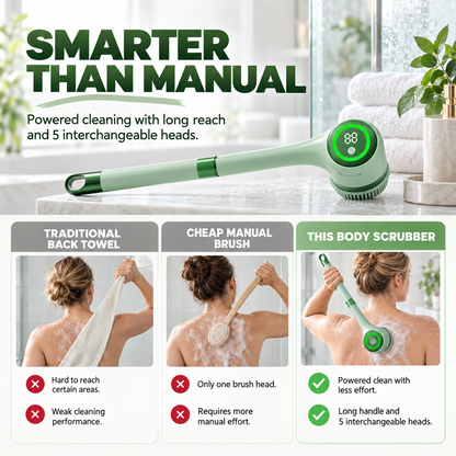 5-in-1 Electric Body Scrubber with Long Handle for Shower