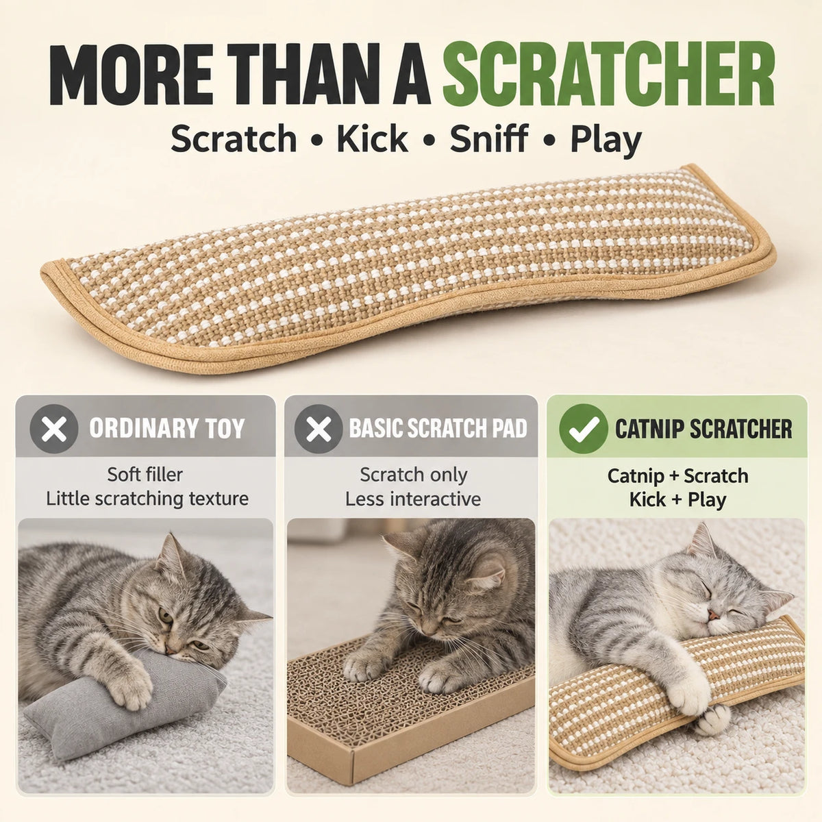 Catnip Hemp Scratcher & Kicker Toy for Indoor Cats