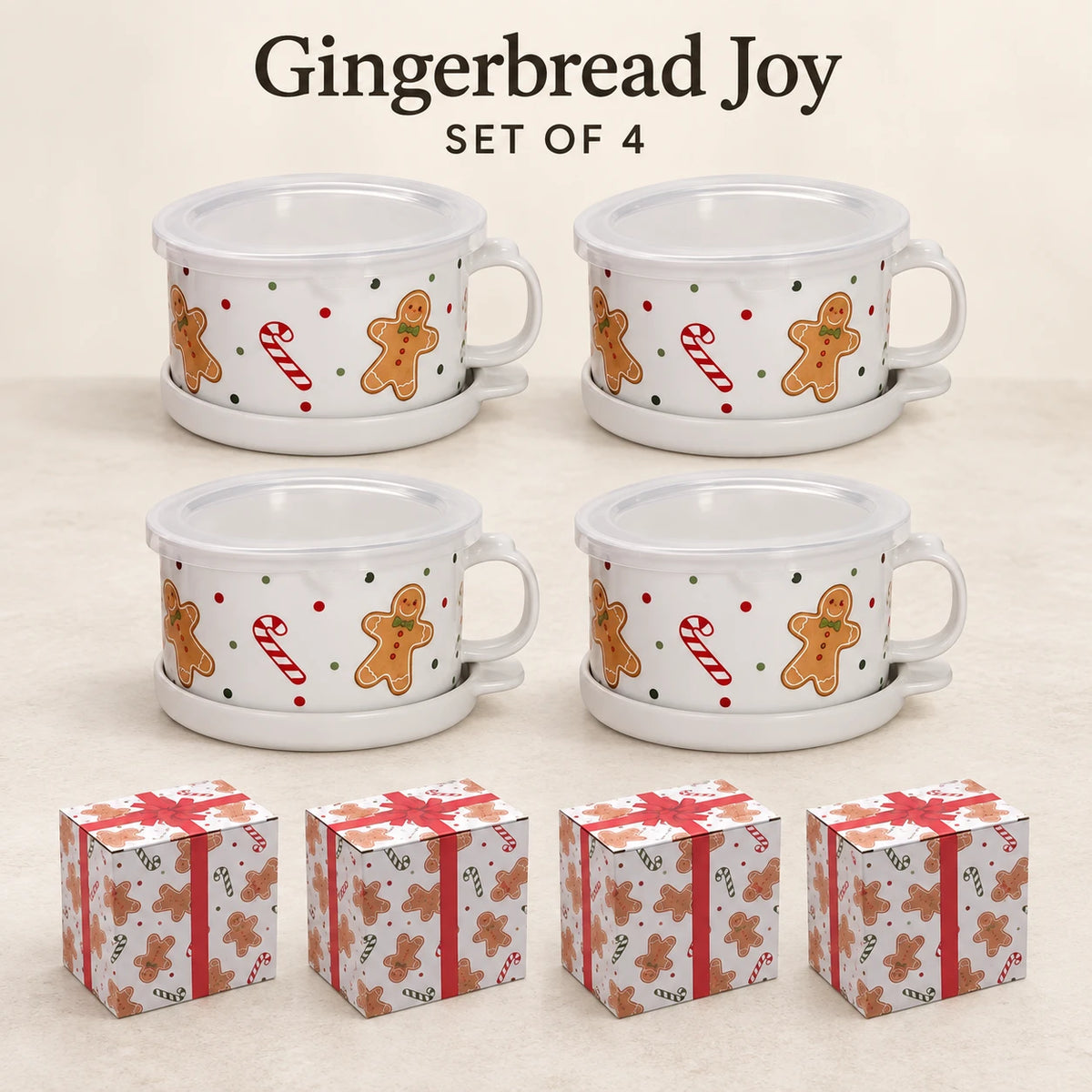 Christmas Gingerbread Mug Gift Set with Lid & Saucer