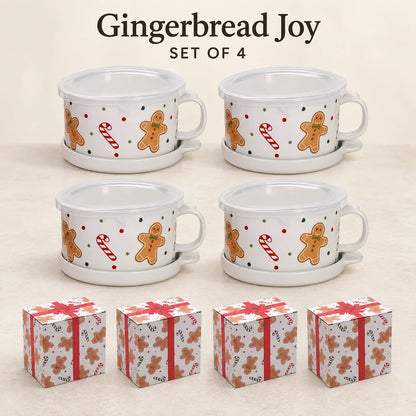 Christmas Gingerbread Mug Gift Set with Lid & Saucer