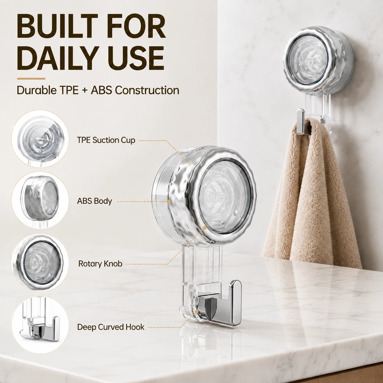 Suction Cup Hooks for Shower | Waterproof No Drill Wall Hooks