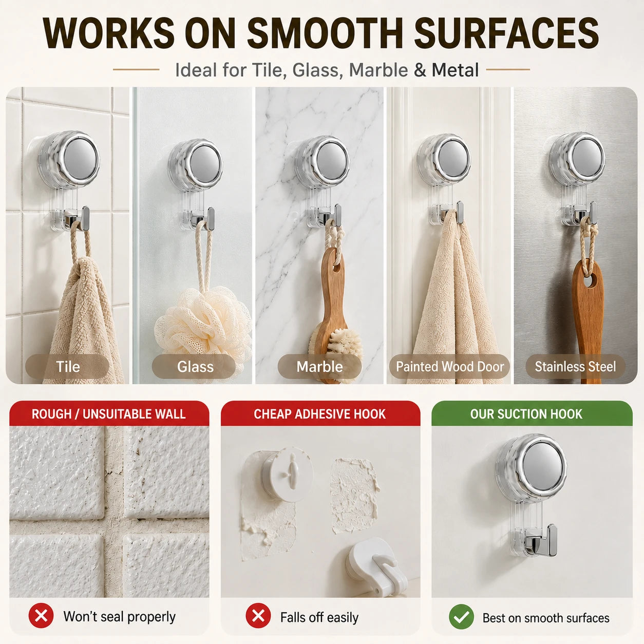 Suction Cup Hooks for Shower | Waterproof No Drill Wall Hooks