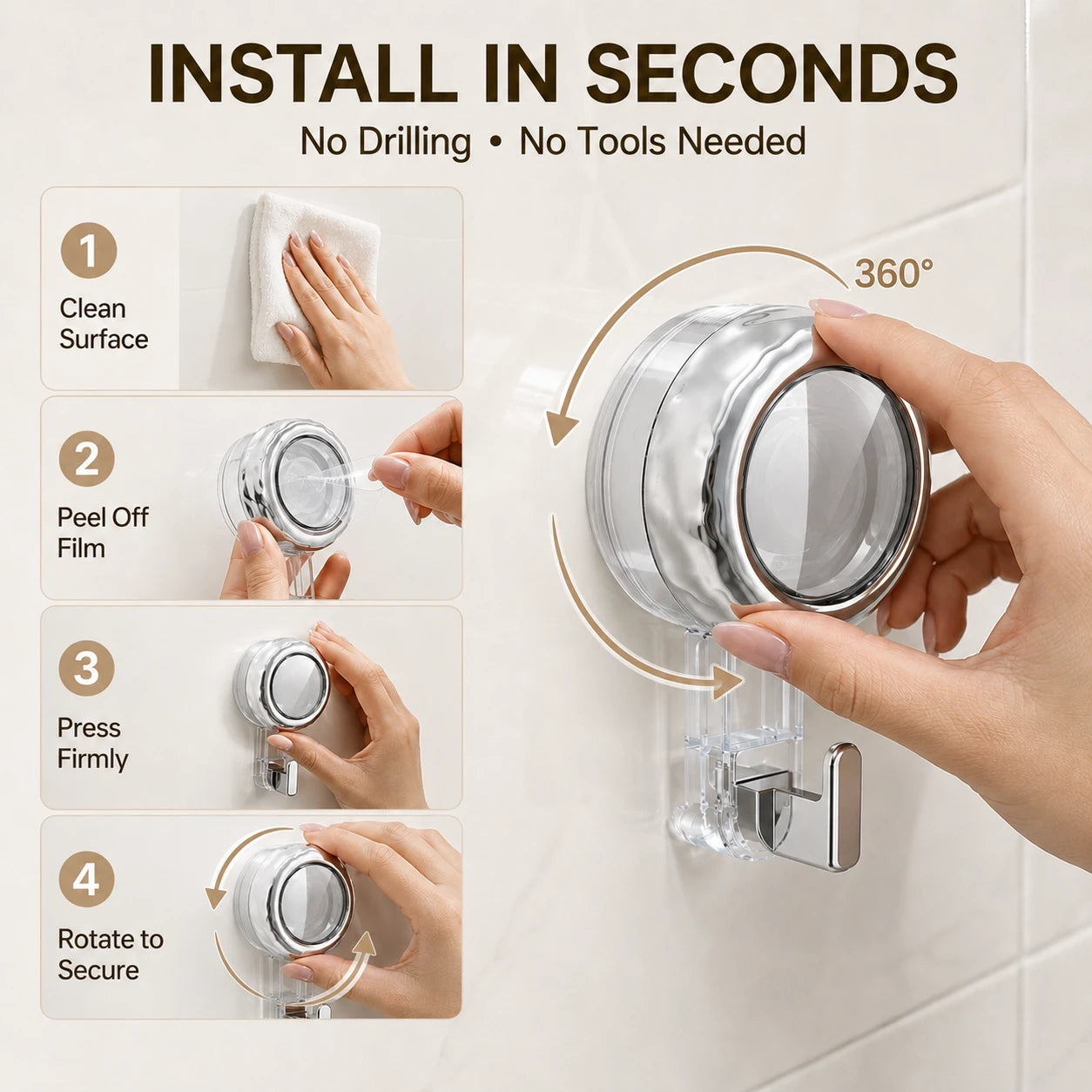 Suction Cup Hooks for Shower | Waterproof No Drill Wall Hooks